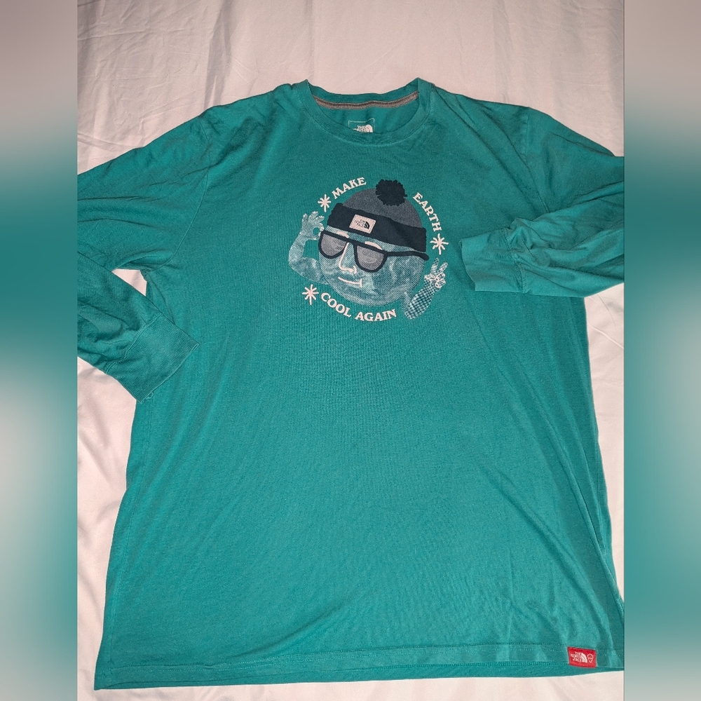 North Face Men's‎ XL Green 'Male Earth Cool Again' Long Sleeve Graphic T-shirt
